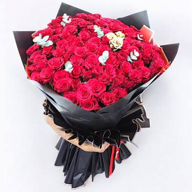 103 Red Roses with Eucalyptus